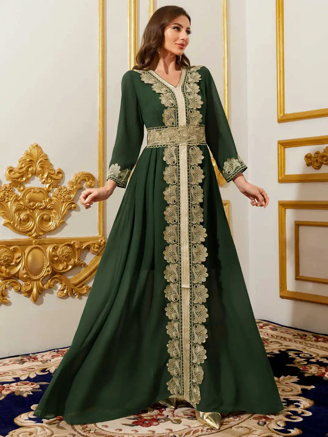 Embroidered Abaya - V-Neck Robe