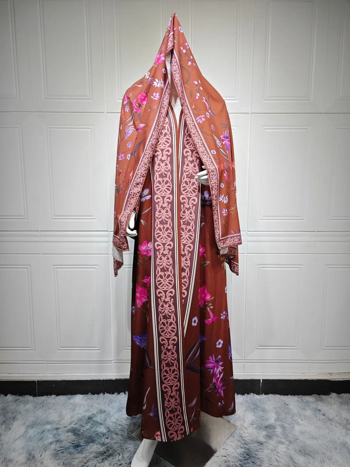 Floral Print Abaya - Cardigan Dress