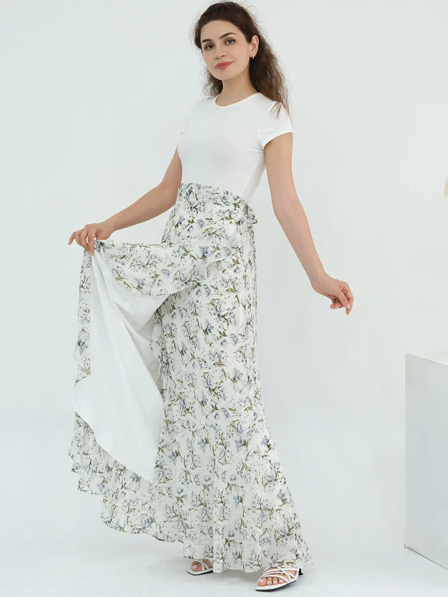 Floral Chiffon Abaya - 2 Piece Kaftan