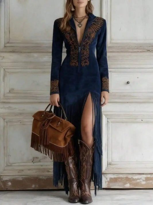 Velvet Maxi Dress - Embroidered Modest Fashion