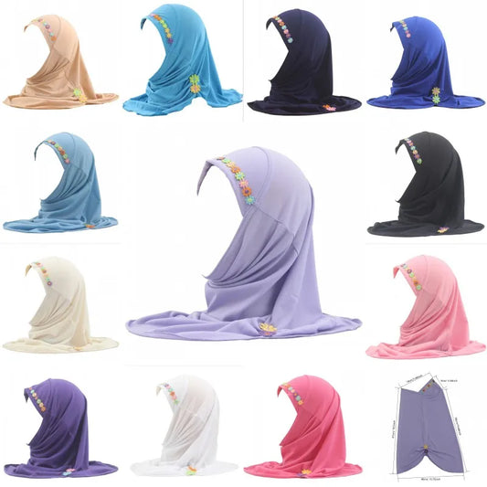 Kids Girls Hijab - Flower Pattern Scarf