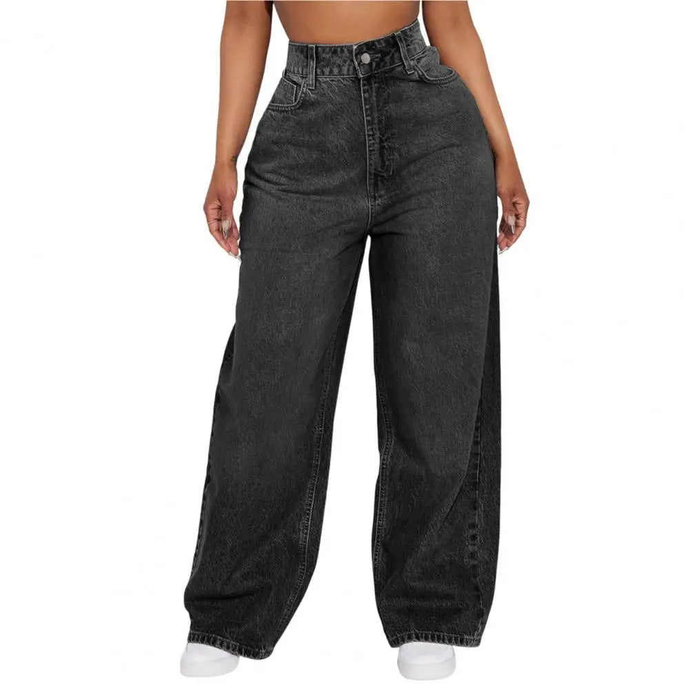 Casual Women's Wide Leg Jeans High Waisted Stretchy Boyfriend Denim Pants Straight Leg Loose Baggy Jeans with Pockets