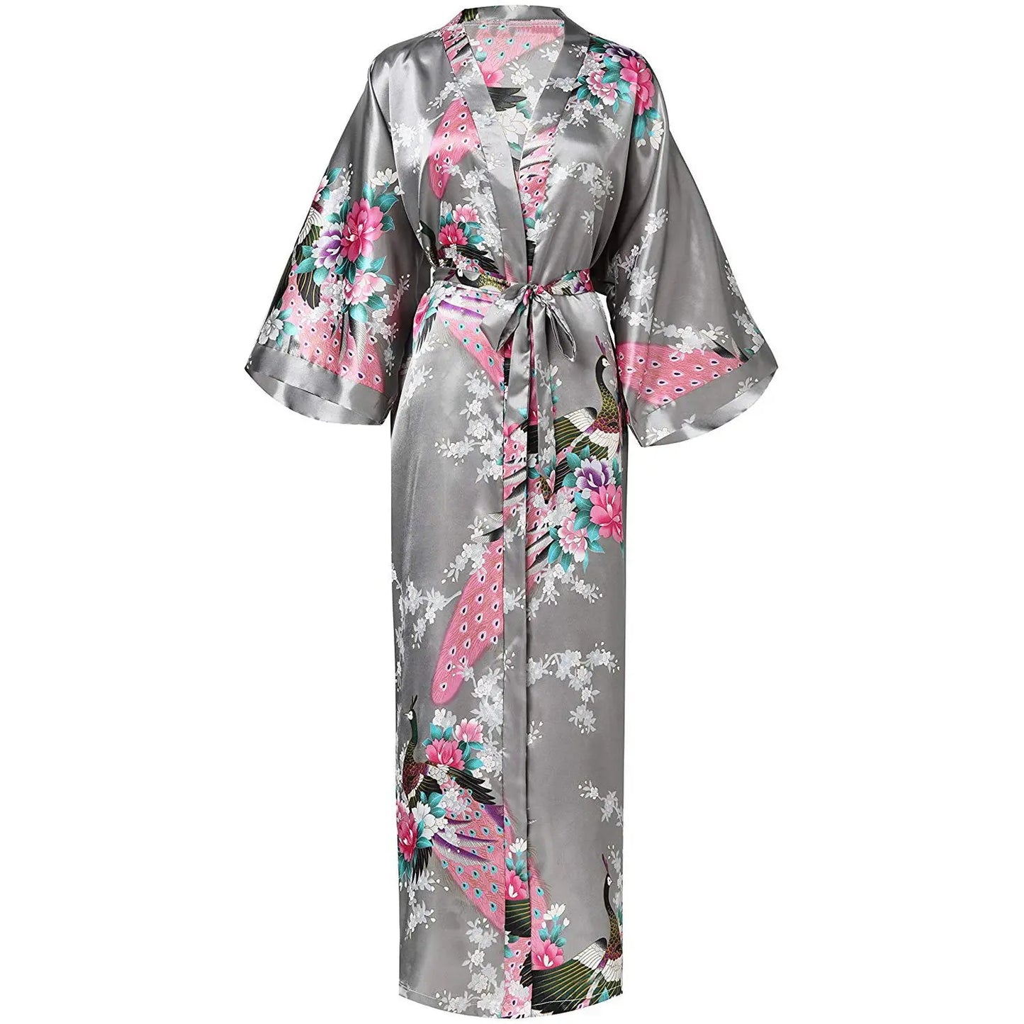 Luxury Jacquard Long Robe Nightgown Women Half Sleeve Kimono Bathrobe Gown Satin Ice Silk Sleepwear Sexy Home Dress Lounge Wear