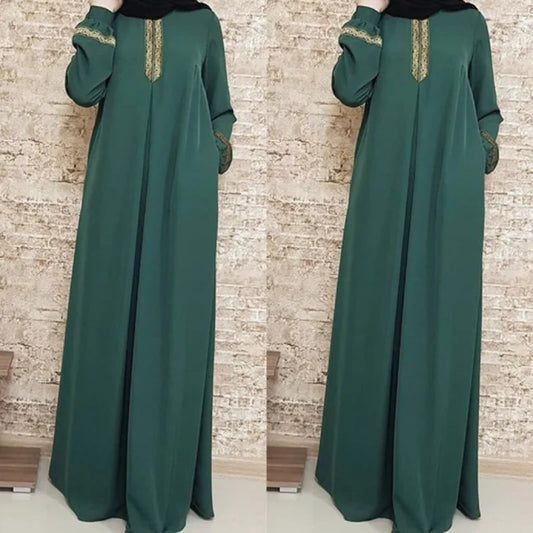 Ethnic Print Abaya Dress - Loose Casual Robe
