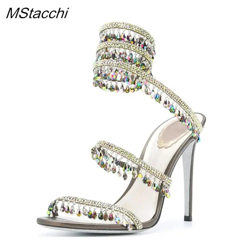 Crystal Wrap Stiletto Sandals - Designer High Heel Wedding Shoes