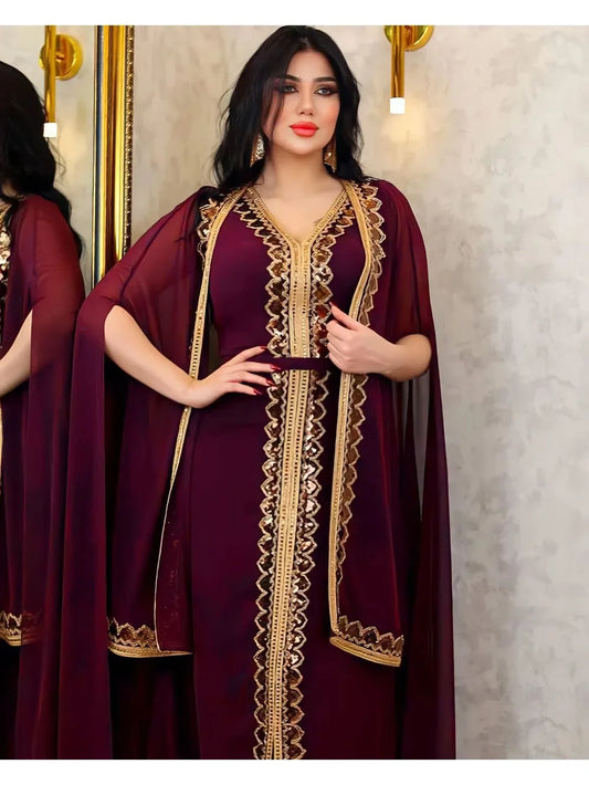 Elegant Sequin Abaya - 2 Piece Chiffon Set
