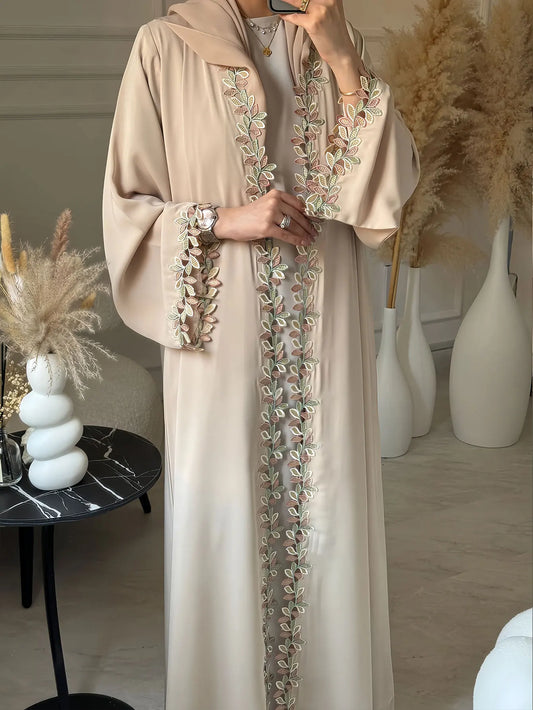 Embroidered Beige Abaya - Modest Fashion