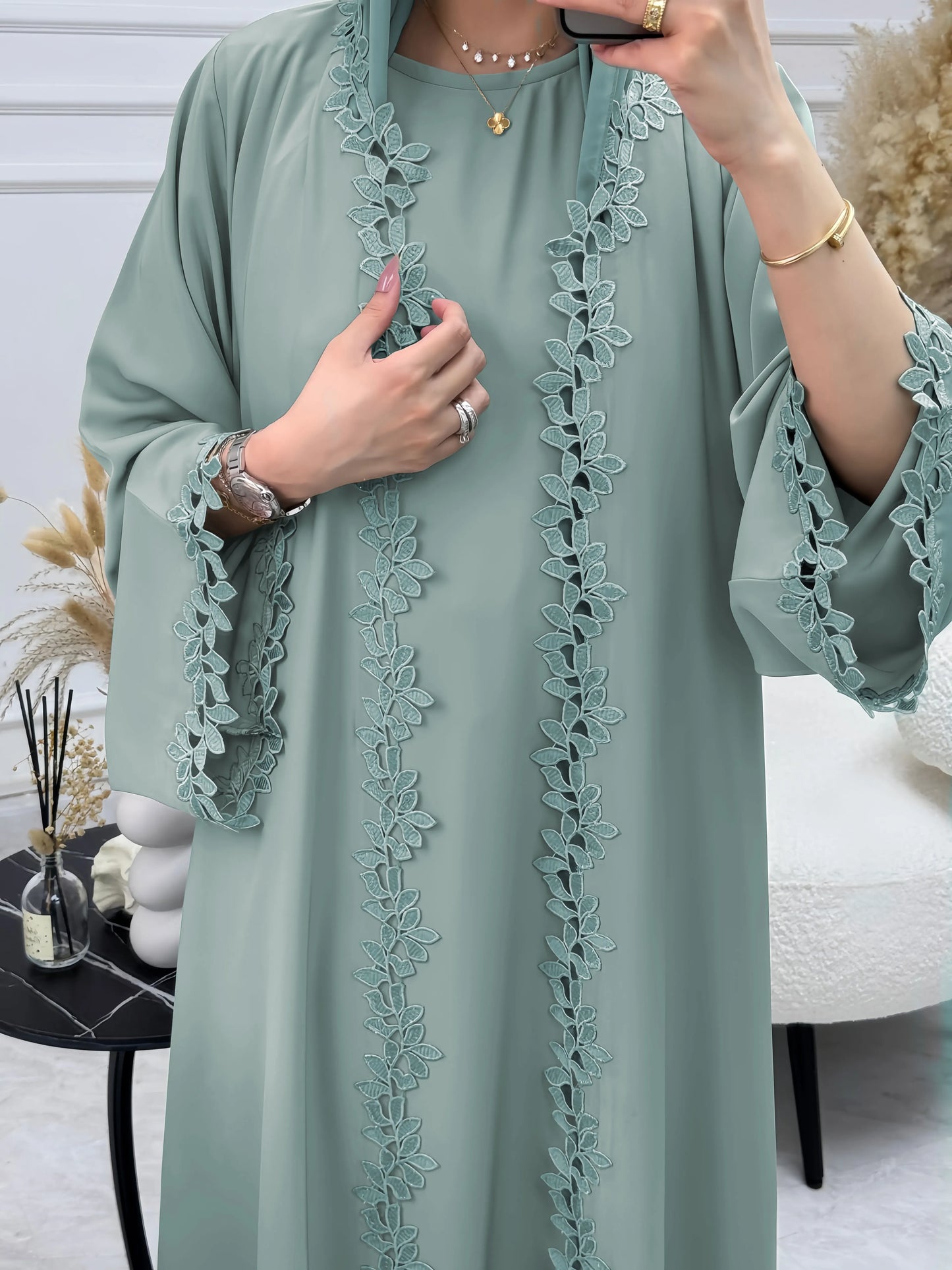 Embroidered Beige Abaya - Modest Fashion
