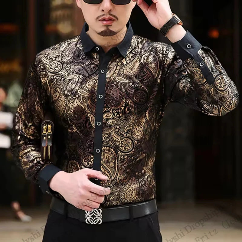 Luxury Paisley Print Shirt - Black & Gold