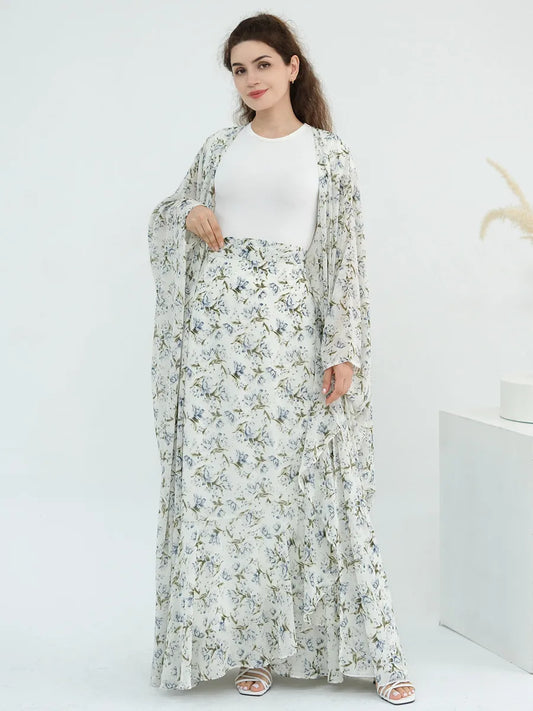 Floral Chiffon Abaya - 2 Piece Kaftan