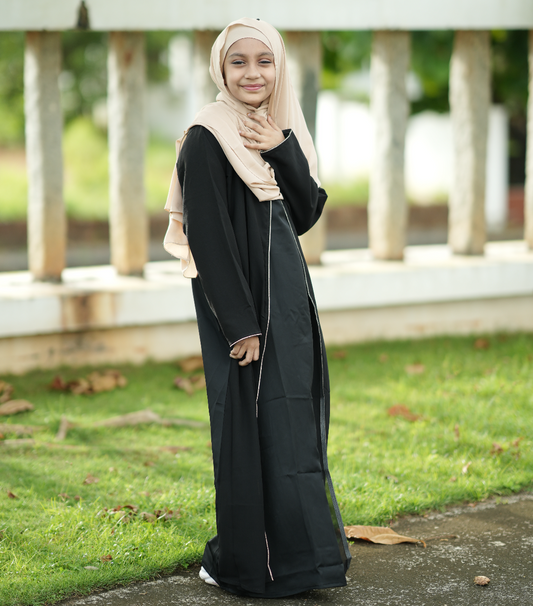 Elegant Black Abaya with Beige Hijab