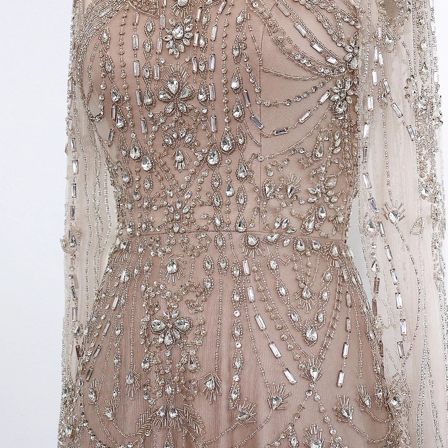 Beaded Evening Dress - Long Sleeve High Neck Gown