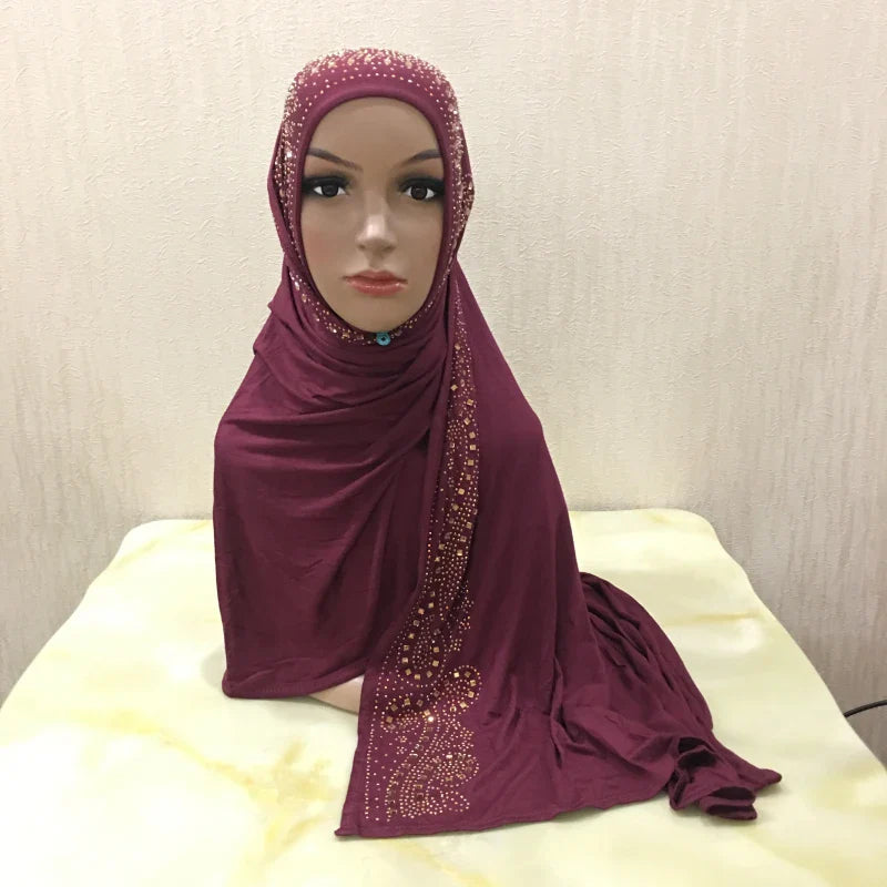 Premium Jersey Hijab - Stone Embellished Scarf