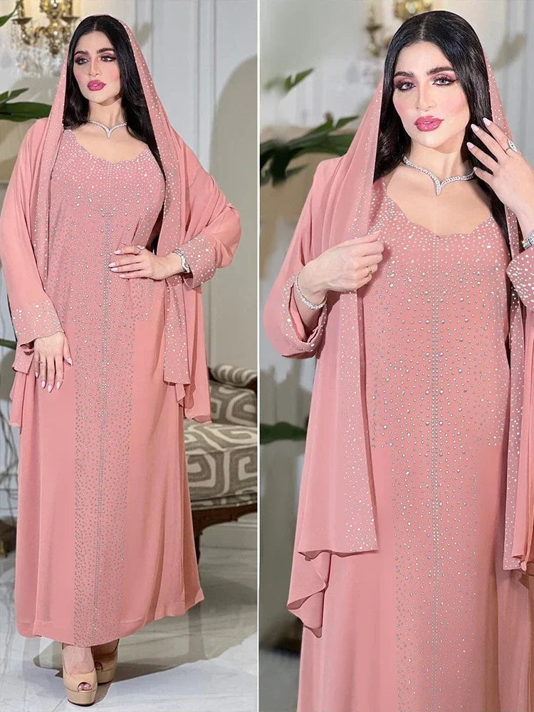 Diamond Hijab Party Dress - 2 Piece Abaya Set