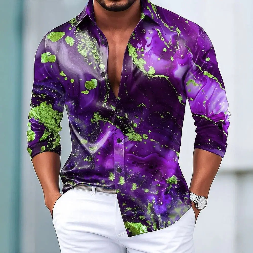 Marble Print Shirt - Long Sleeve Button Up