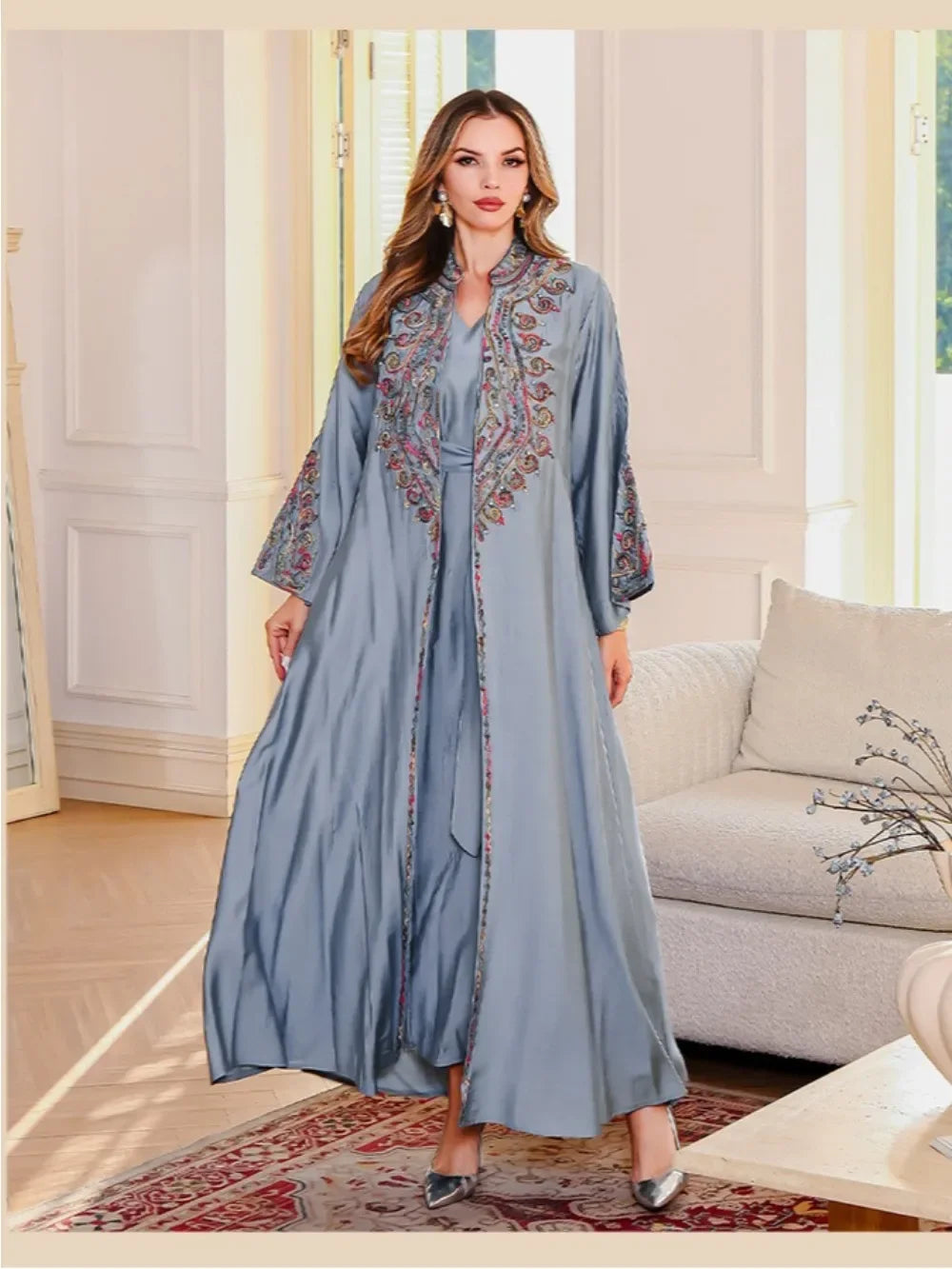 Embroidered Abaya Dress - 2 Piece Emarathi Kaftan