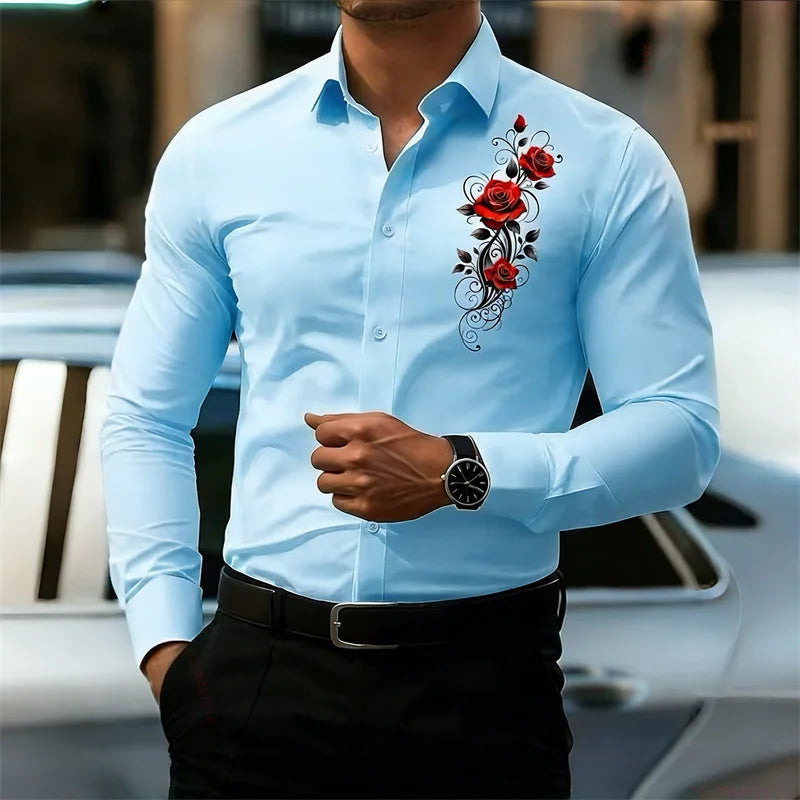 Vintage Rose Print Shirt - Long Sleeve