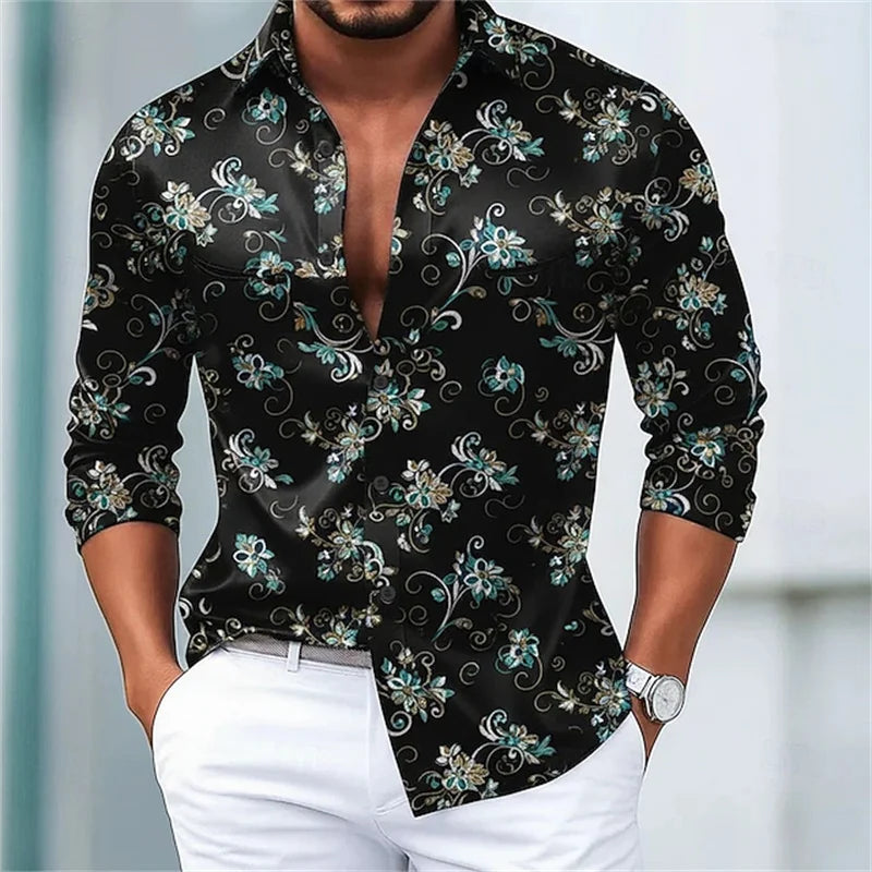 3D Flower Print Men's Shirt