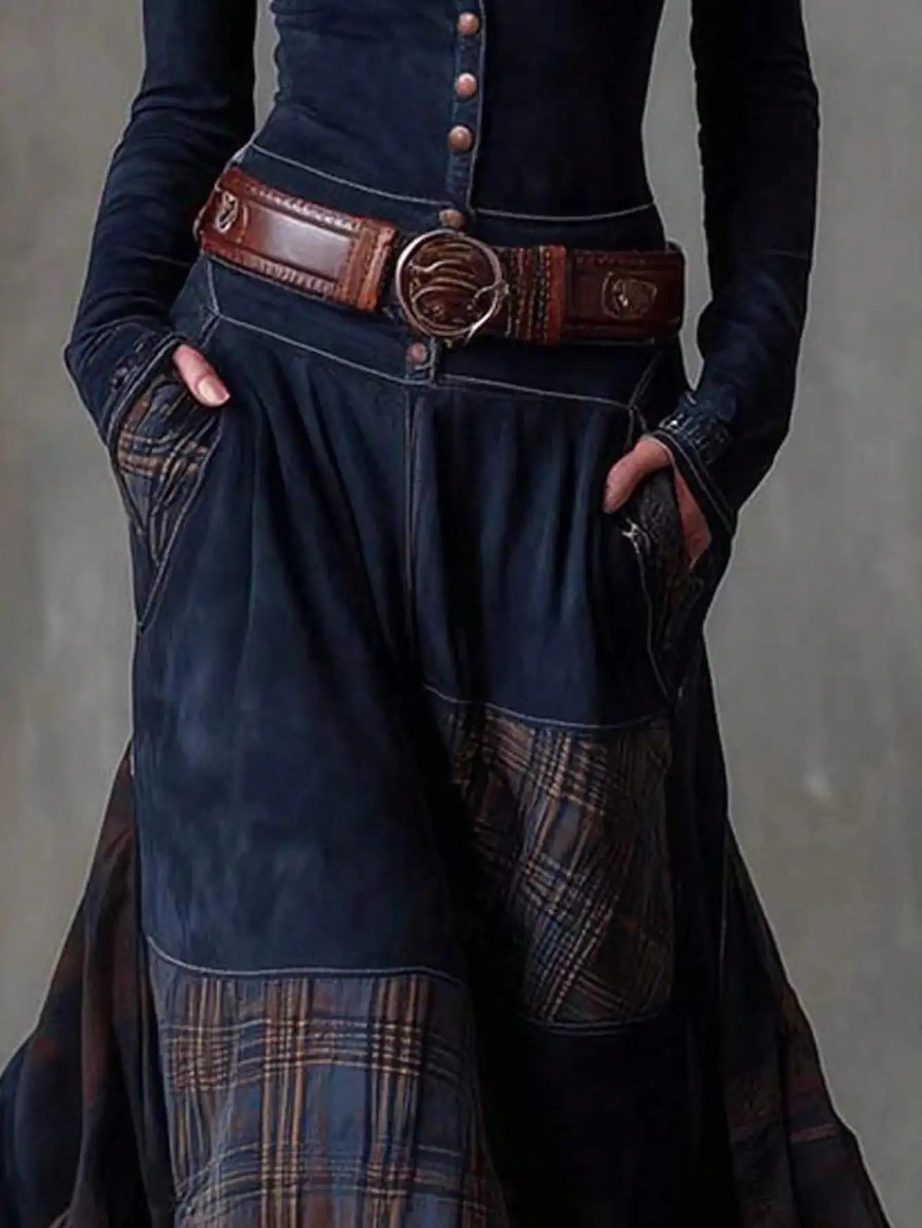 Plaid Maxi Dress - Vintage Button Front