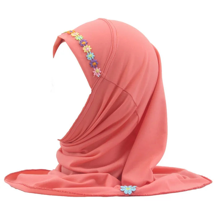 Kids Girls Hijab - Flower Pattern Scarf
