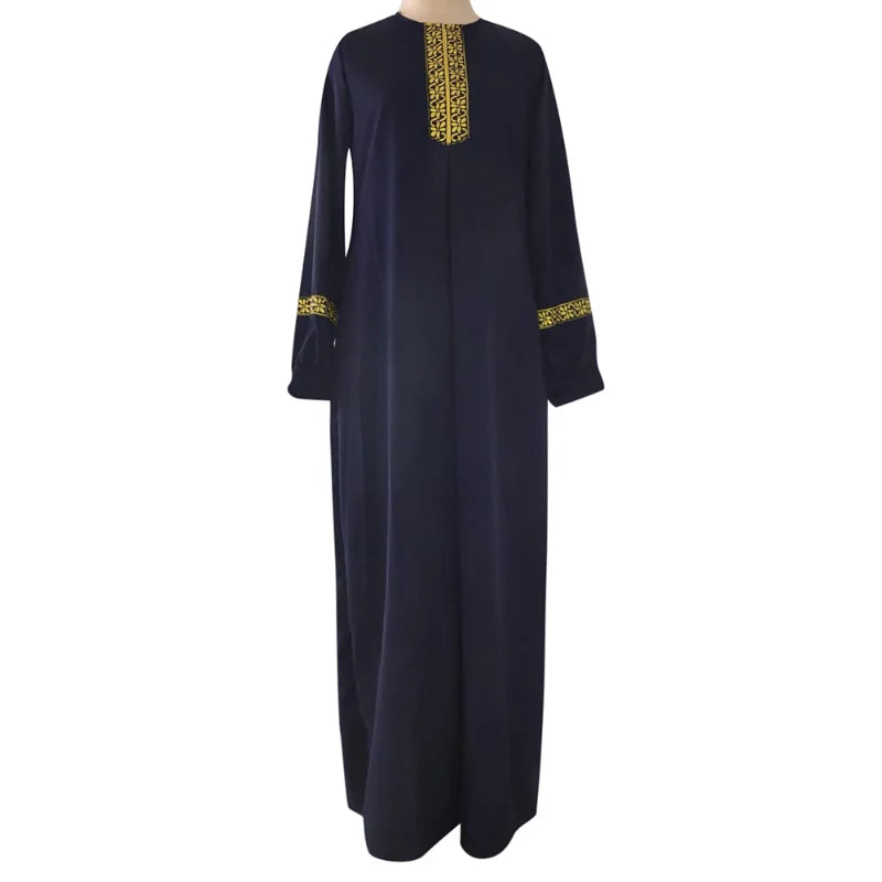 Ethnic Print Abaya Dress - Loose Casual Robe