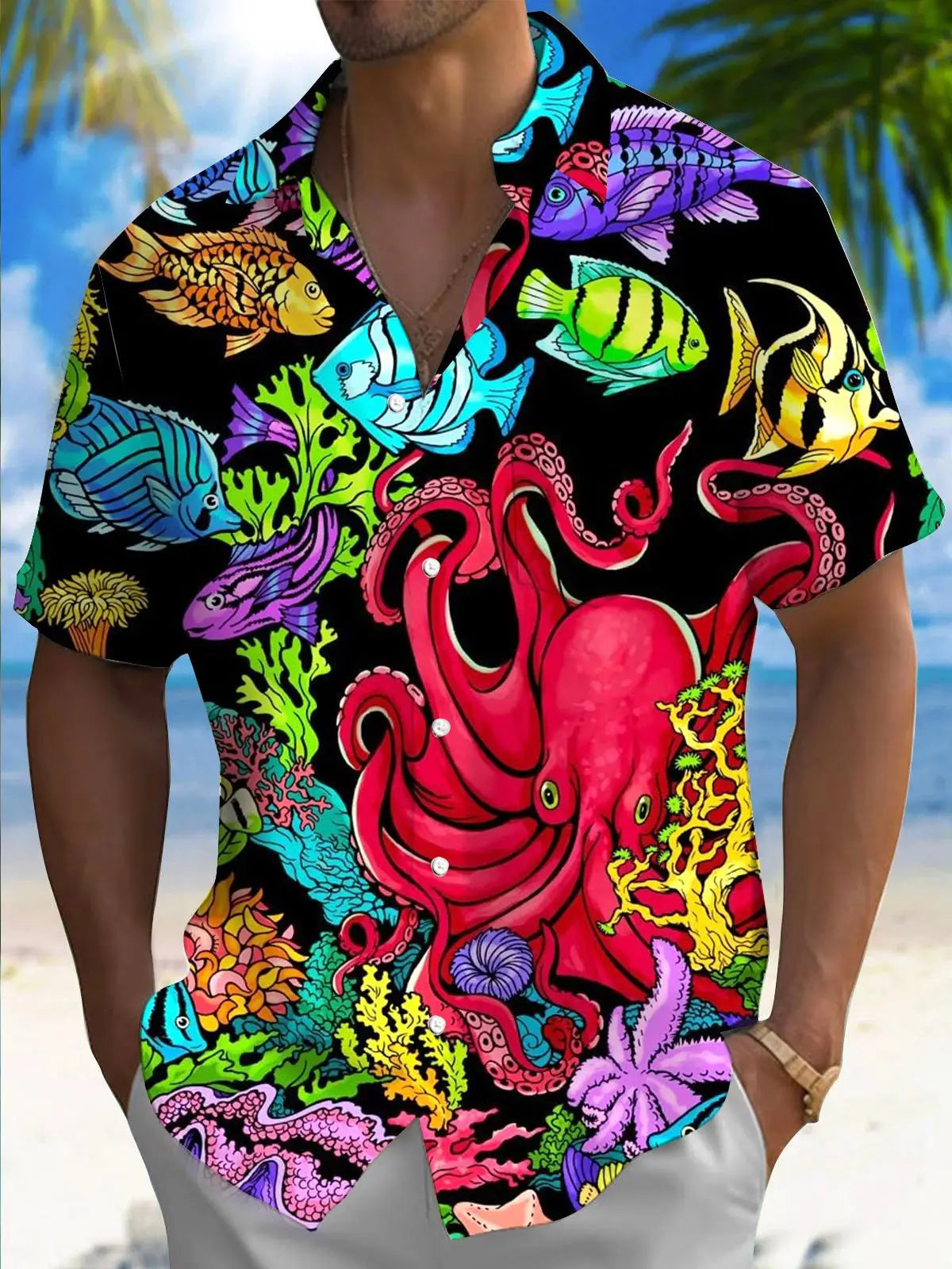 Men's Hawaii Beach Print Shirt | Short Sleeve