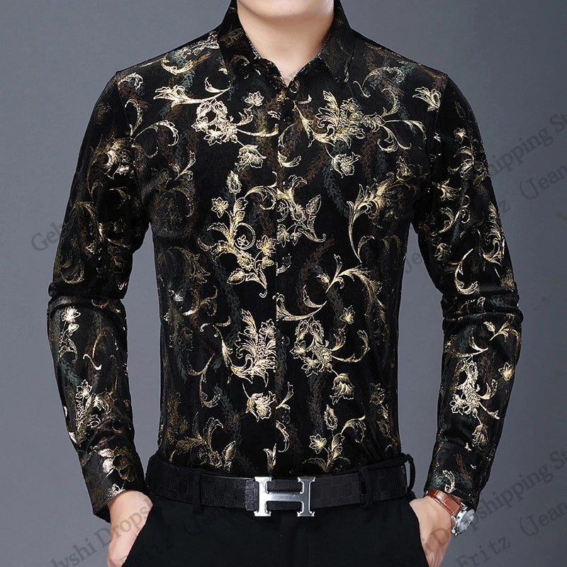 Luxury Paisley Print Shirt - Black & Gold