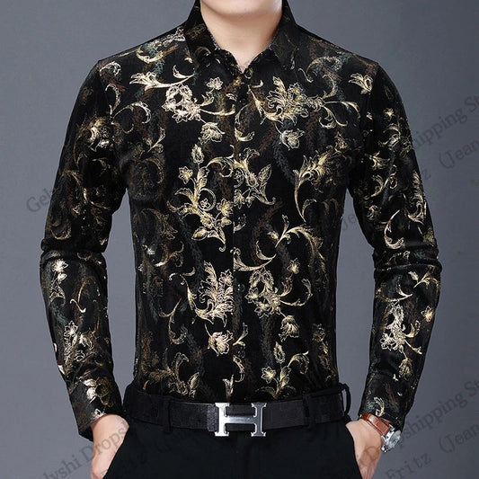 Luxury Paisley Print Shirt - Black & Gold