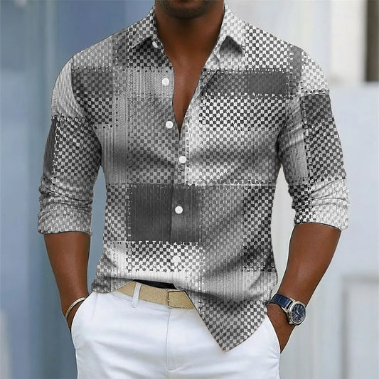 Men's Geometric Grid Plaid Shirt | Long Sleeve