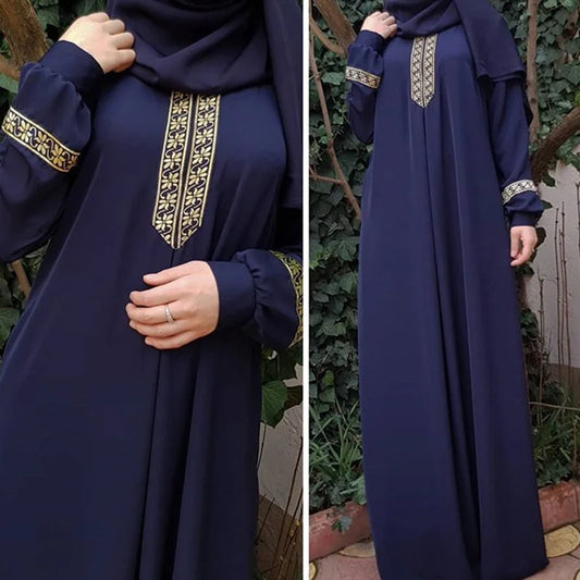 Ethnic Print Abaya Dress - Loose Casual Robe