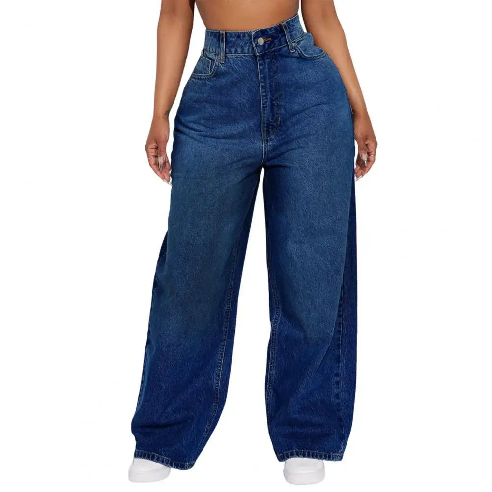 Casual Women's Wide Leg Jeans High Waisted Stretchy Boyfriend Denim Pants Straight Leg Loose Baggy Jeans with Pockets