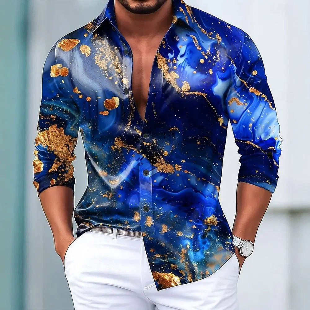 Marble Print Shirt - Long Sleeve Button Up