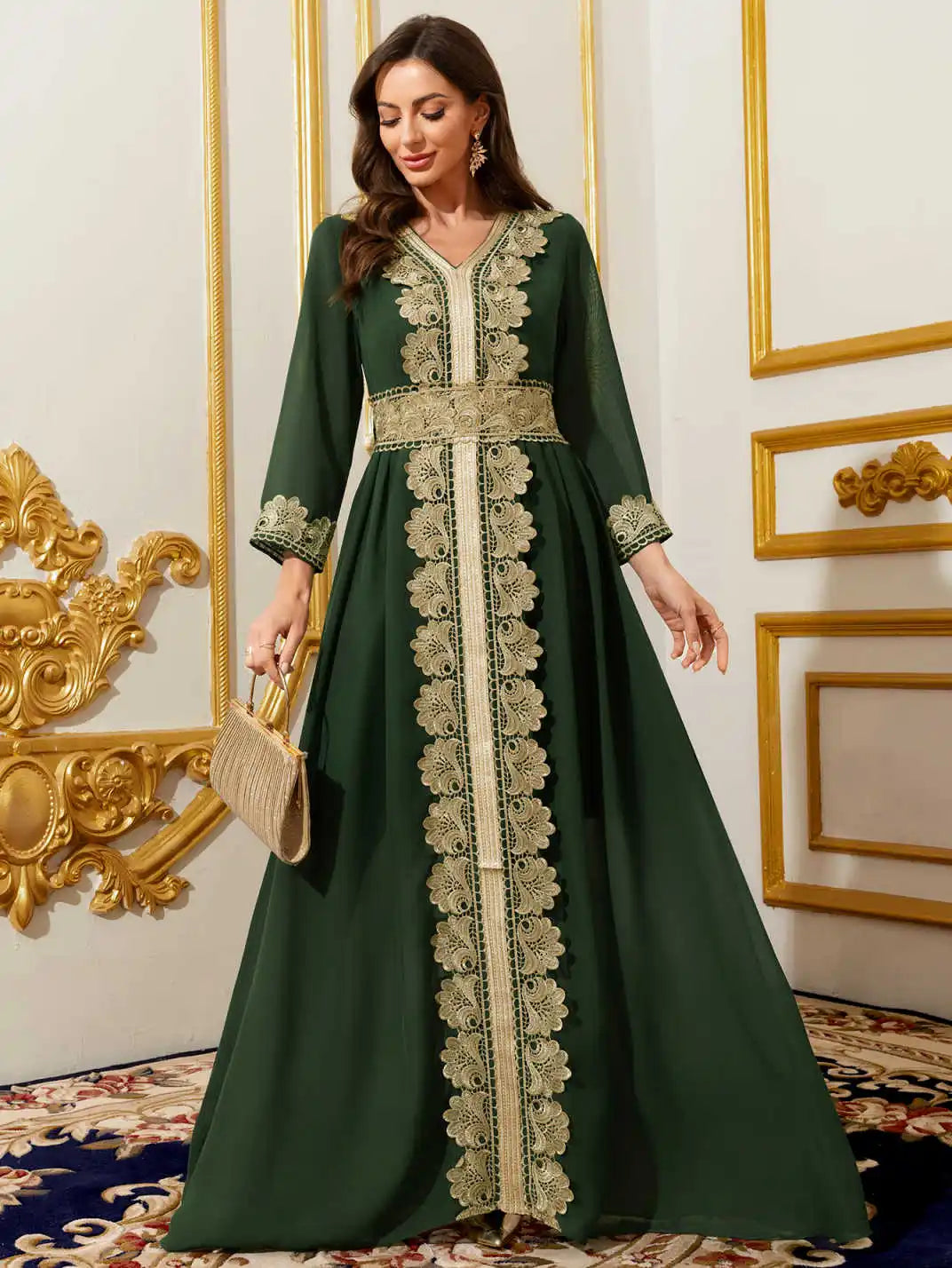 Embroidered Abaya - V-Neck Robe