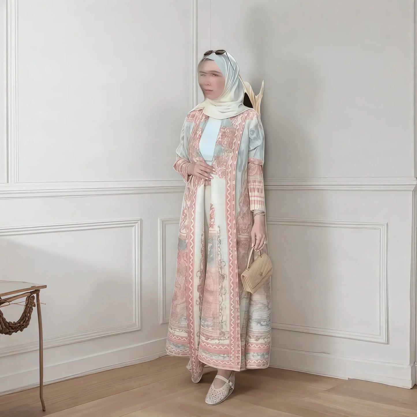 Vintage Print Abaya - Flowy Kimono Cardigan