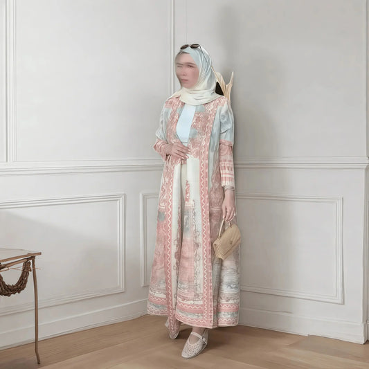 Vintage Print Abaya - Flowy Kimono Cardigan