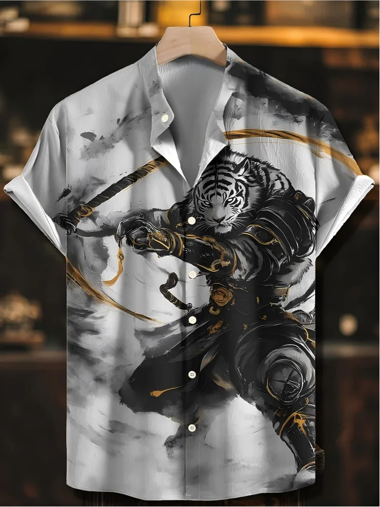 Men's Tiger Print Casual Shirt | Short Sleeve