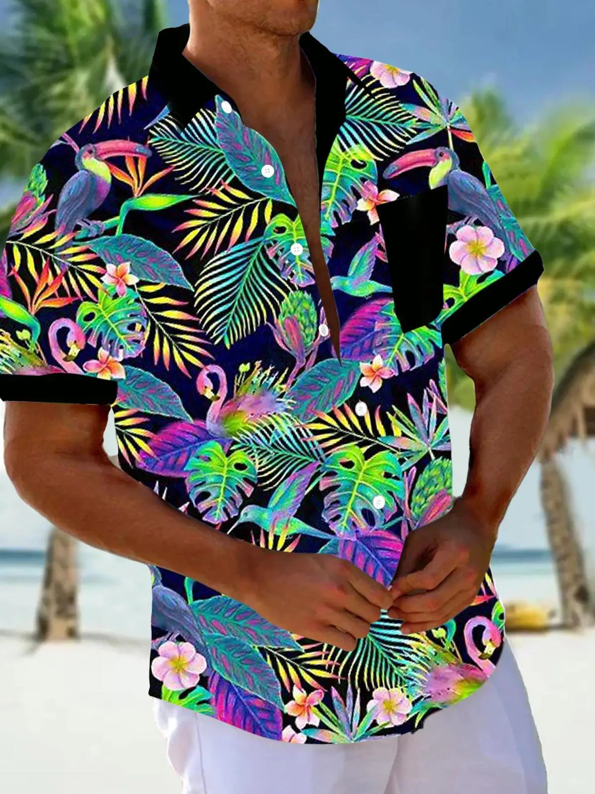 Men's Hawaii Beach Print Shirt | Short Sleeve