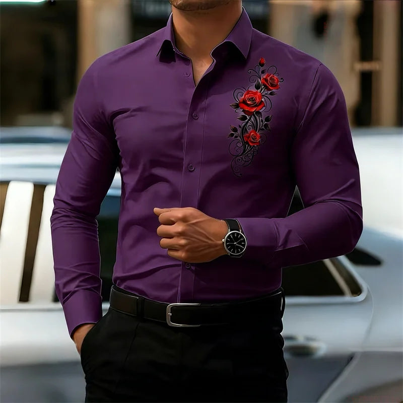 Vintage Rose Print Shirt - Long Sleeve