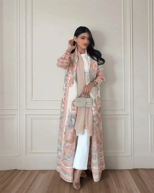 Vintage Print Abaya - Flowy Kimono Cardigan