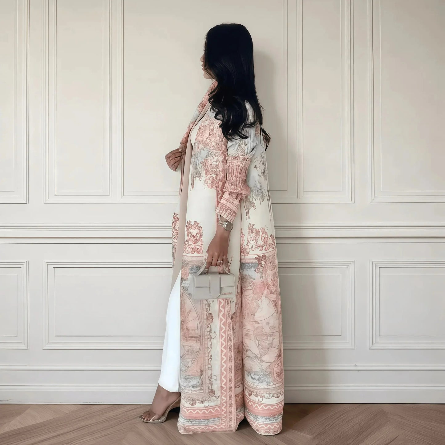 Vintage Print Abaya - Flowy Kimono Cardigan