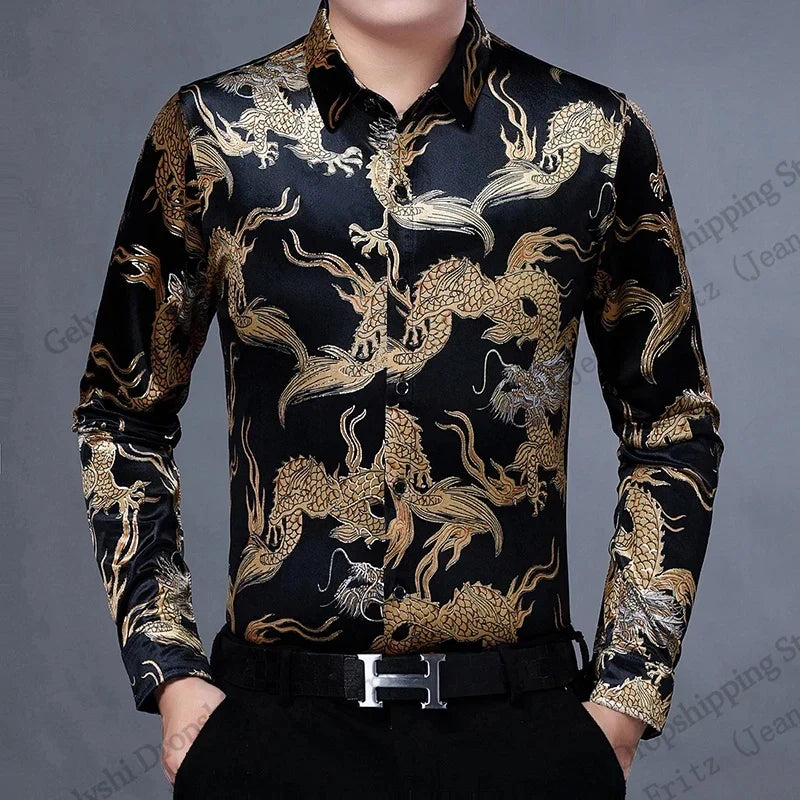 Luxury Paisley Print Shirt - Black & Gold