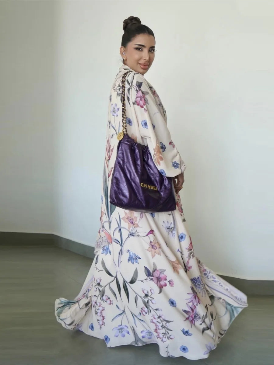 Floral Print Abaya - Cardigan Dress
