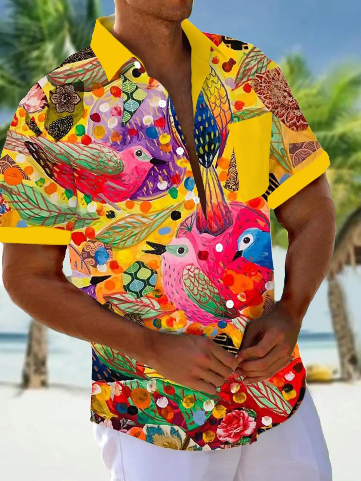 Men's Hawaii Beach Print Shirt | Short Sleeve