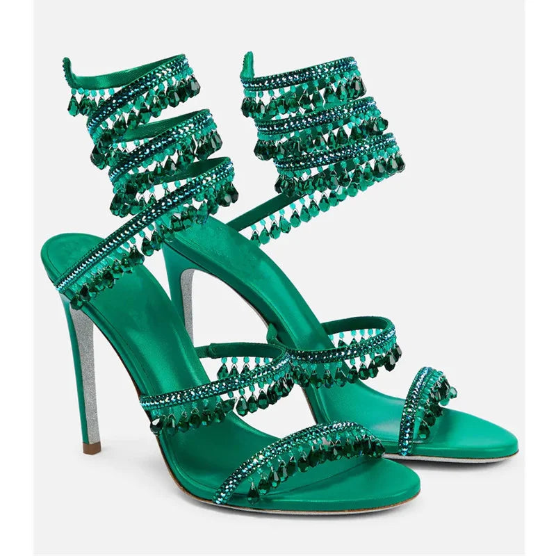Crystal Wrap Stiletto Sandals - Designer High Heel Wedding Shoes