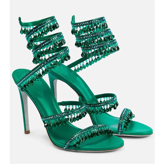 Crystal Wrap Stiletto Sandals - Designer High Heel Wedding Shoes