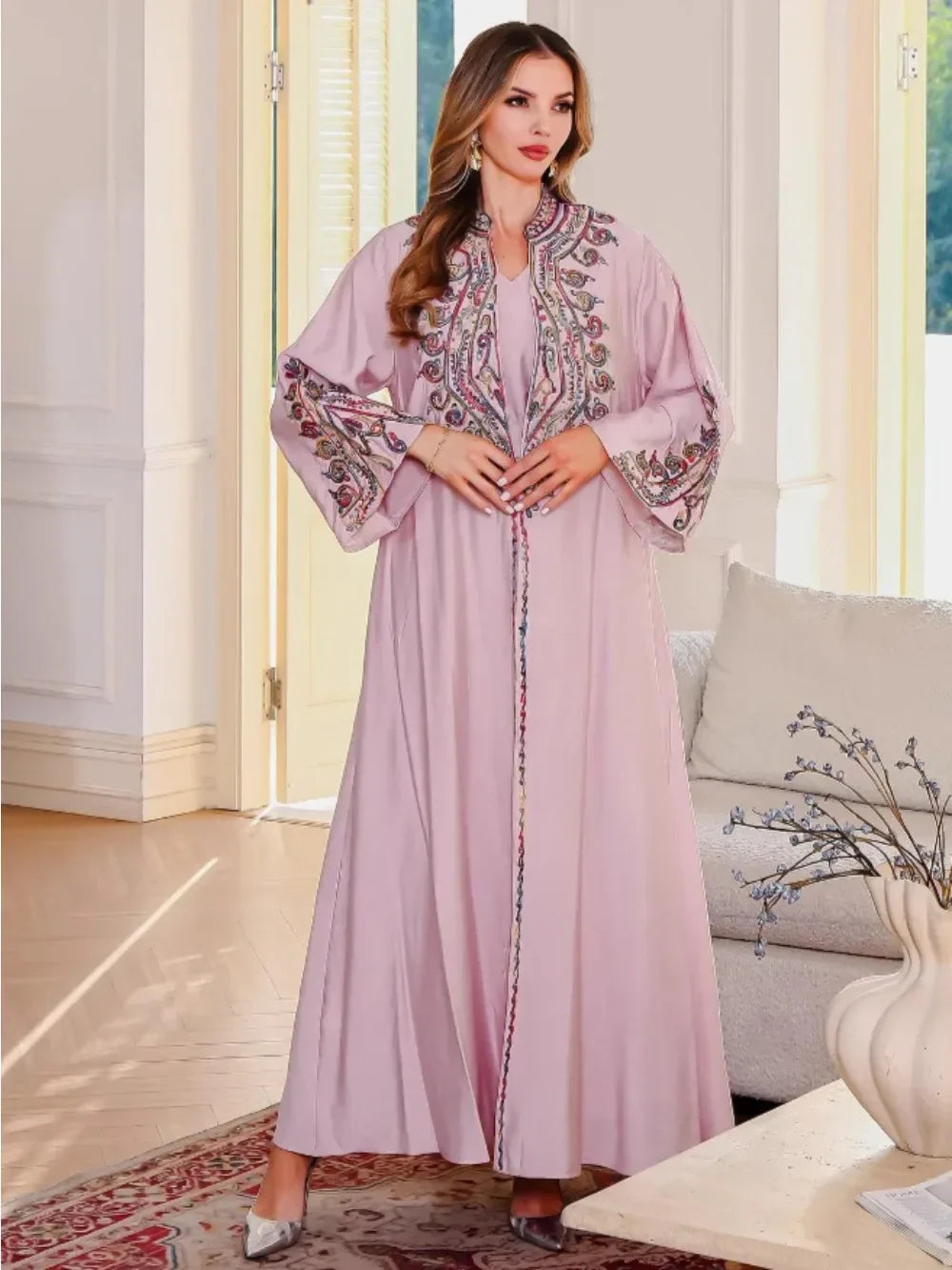 Embroidered Abaya Dress - 2 Piece Emarathi Kaftan