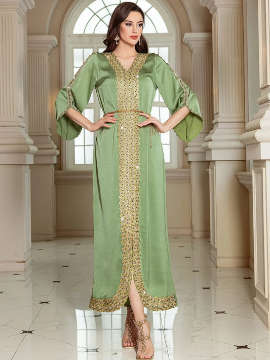 Beaded Diamond Abaya - Lace Jalabiya Dress