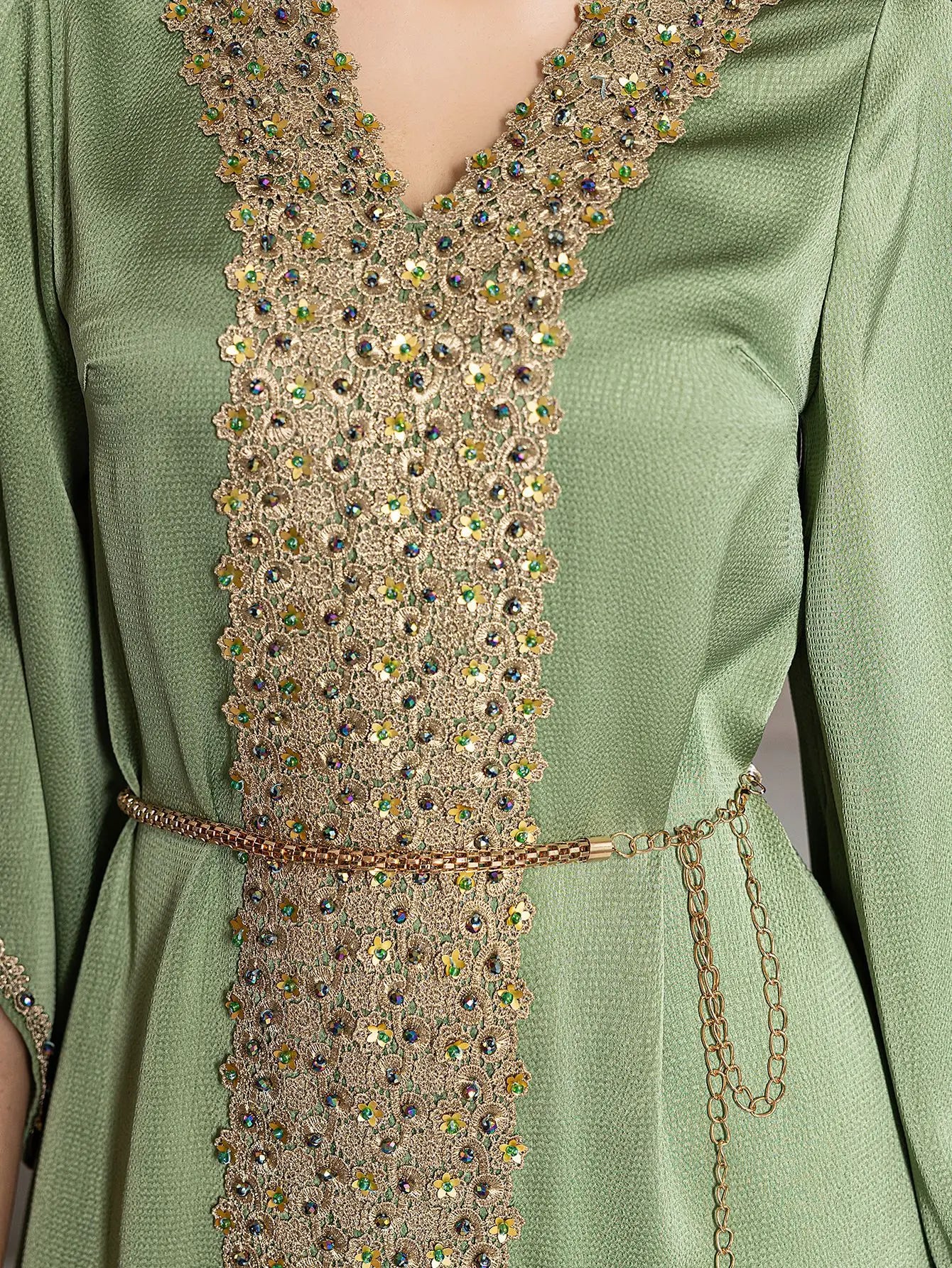 Beaded Diamond Abaya - Lace Jalabiya Dress