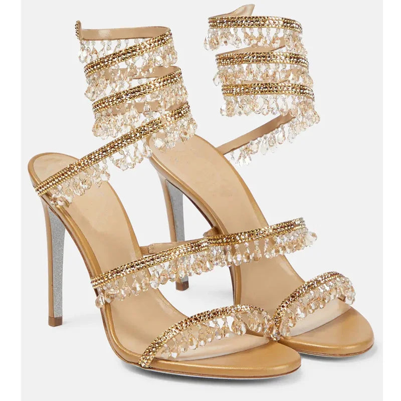Crystal Wrap Stiletto Sandals - Designer High Heel Wedding Shoes