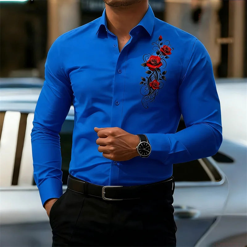 Vintage Rose Print Shirt - Long Sleeve
